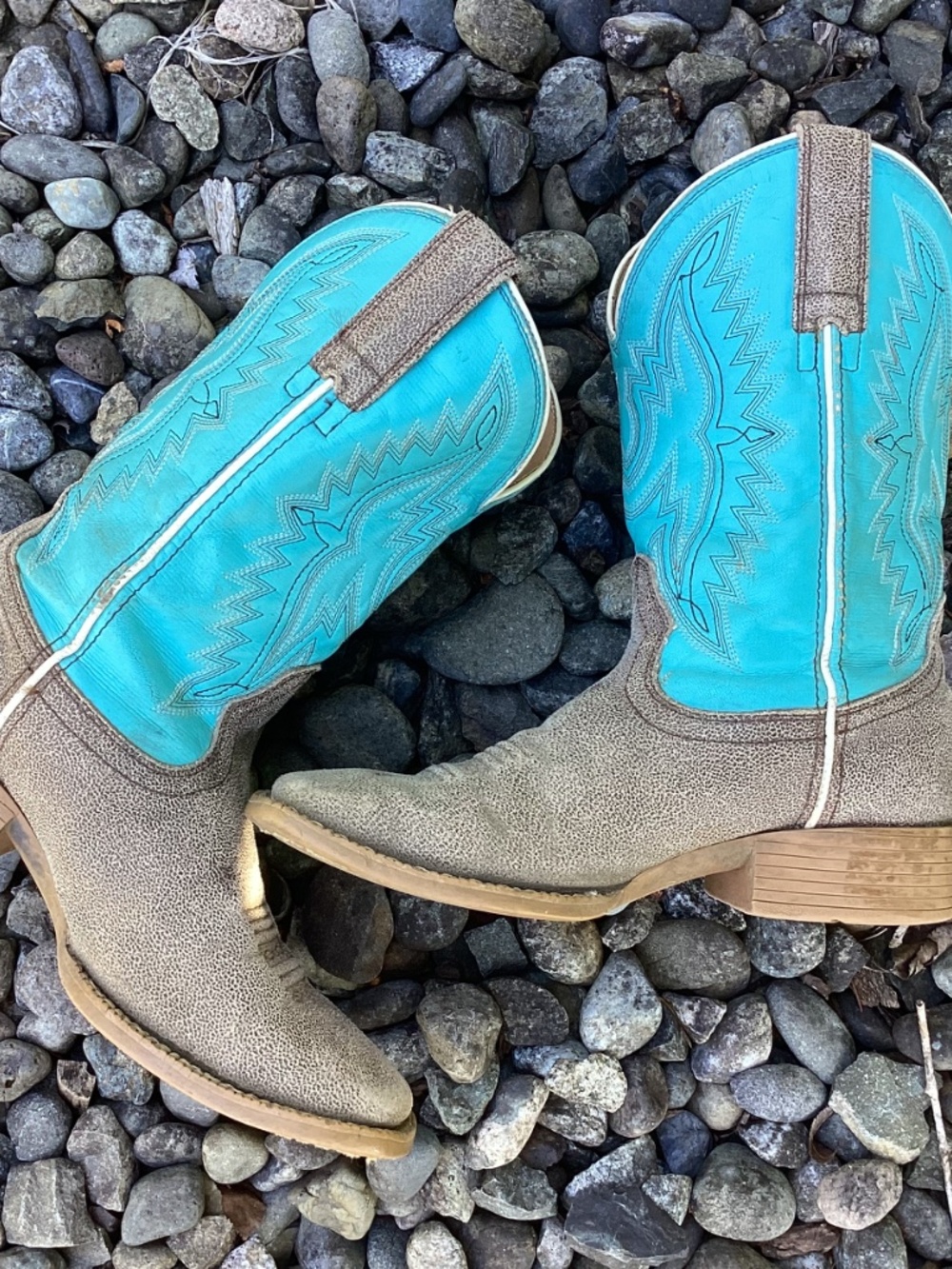 Ariat Turquoise Teal Blue And Brown Square Toe Western Cowgirl Kids Boots🦋 - Picture 7 of 14